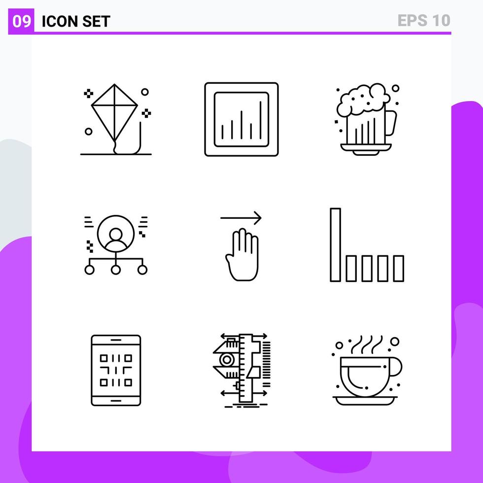 ensemble de 9 icônes dans les symboles de contour créatifs de style ligne pour la conception de sites Web et les applications mobiles signe d'icône de ligne simple isolé sur fond blanc 9 icônes vecteur