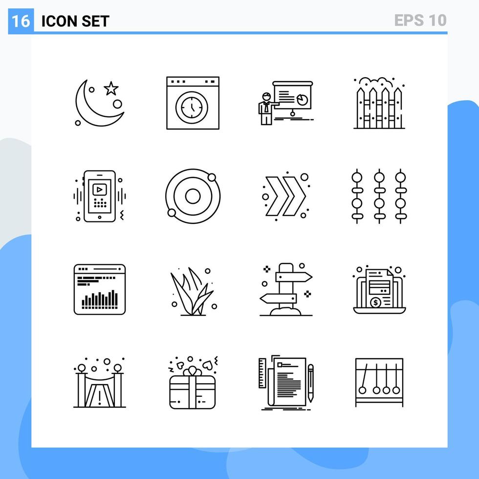 icônes de style moderne de 16 lignes décrivent des symboles pour un usage général signe d'icône de ligne créative isolé sur fond blanc pack de 16 icônes vecteur