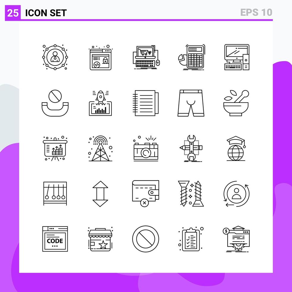 ensemble de 25 icônes dans les symboles de contour créatifs de style ligne pour la conception de sites Web et les applications mobiles signe d'icône de ligne simple isolé sur fond blanc 25 icônes vecteur