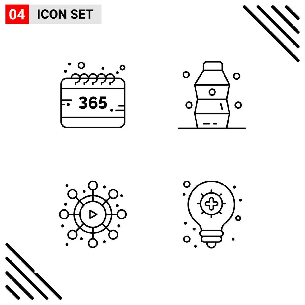 ensemble parfait de pixels de 4 icônes de ligne ensemble d'icônes de contour pour la conception de sites Web et l'interface d'applications mobiles vecteur
