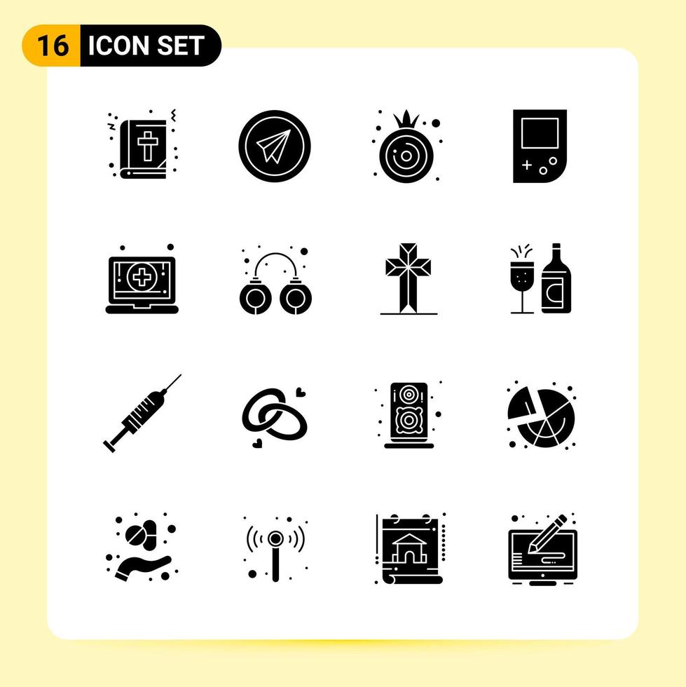 16 icônes créatives pour la conception de sites Web modernes et des applications mobiles réactives 16 signes de symboles de glyphe sur fond blanc pack de 16 icônes vecteur