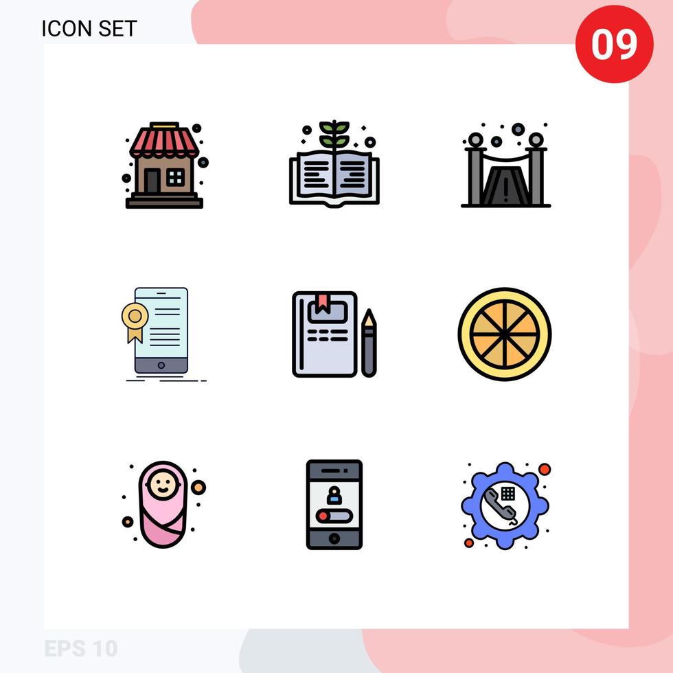 9 interface utilisateur filledline pack de couleurs plates de signes et symboles modernes de services d'éducation au crayon application de livre éléments de conception vectoriels modifiables vecteur