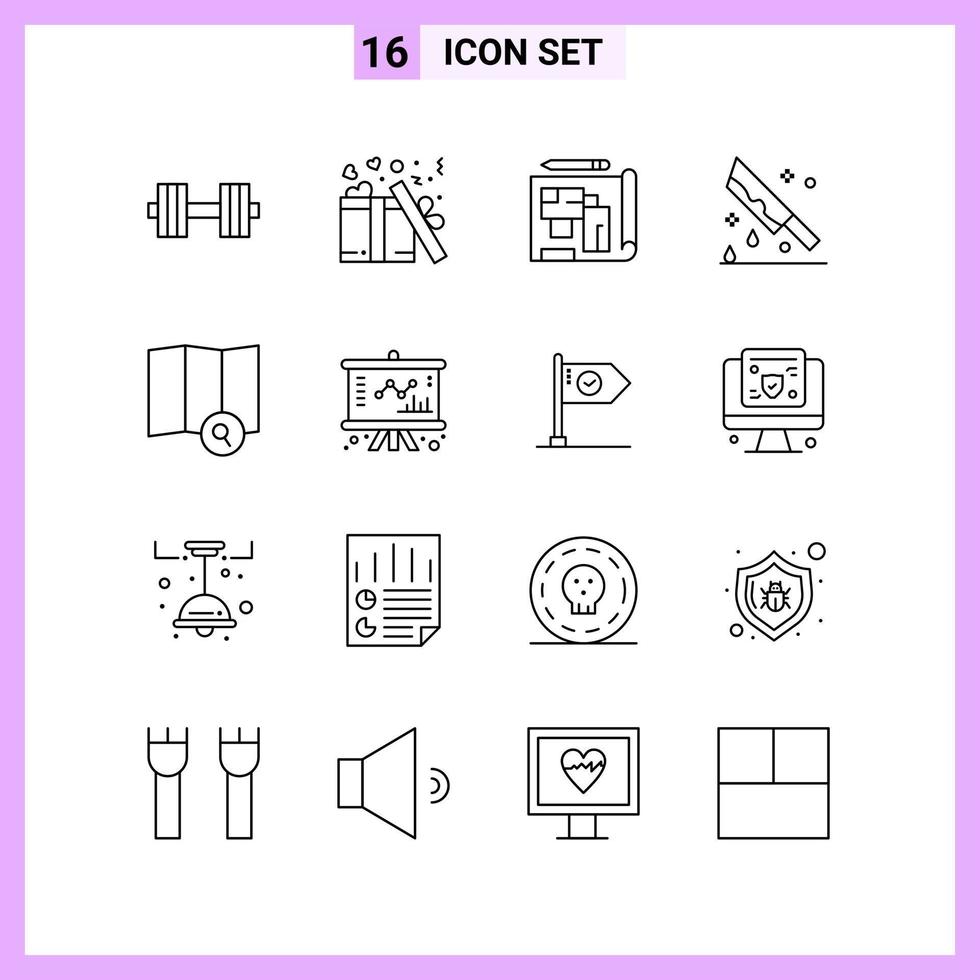 16 icônes dans les symboles de contour de style de ligne sur fond blanc signes vectoriels créatifs pour le web mobile et l'impression vecteur