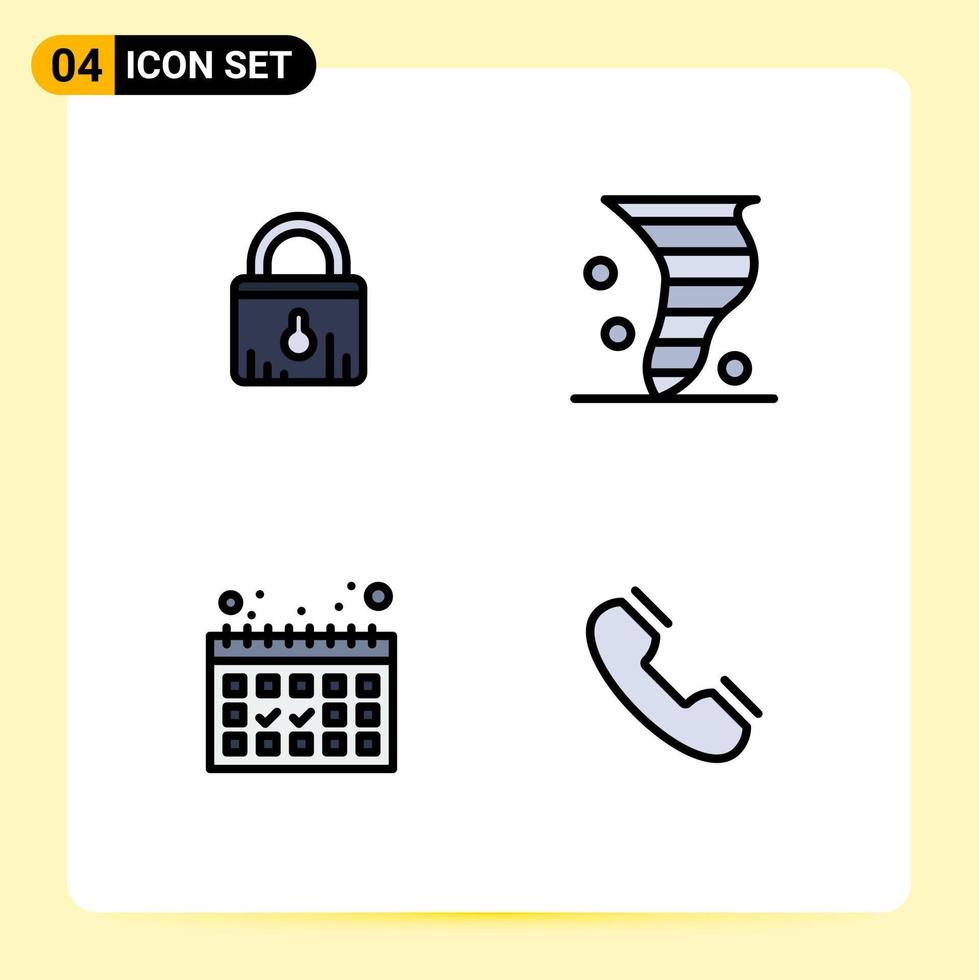 interface mobile ligne remplie couleur plate ensemble de 4 pictogrammes de calendrier de verrouillage achats climat vacances éléments de conception vectoriels modifiables vecteur