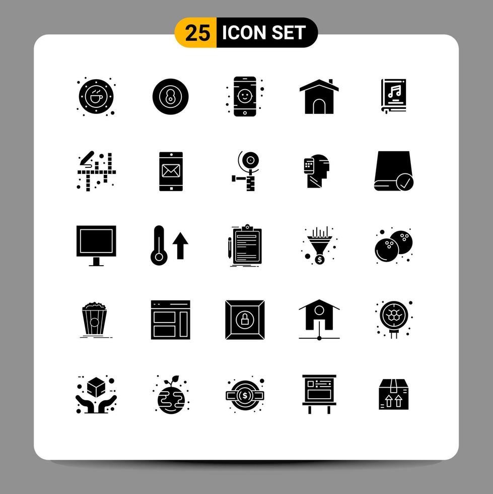 interface utilisateur pack de 25 glyphes solides de base d'éléments de conception vectoriels modifiables de construction de maison de sport de maison de livre vecteur