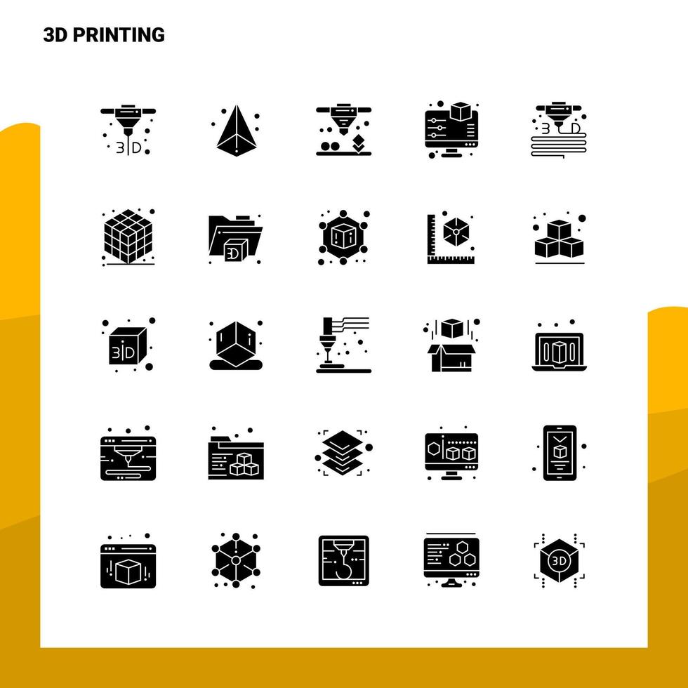 25 jeu d'icônes d'impression 3d modèle d'illustration vectorielle d'icône de glyphe solide pour des idées web et mobiles pour une entreprise vecteur