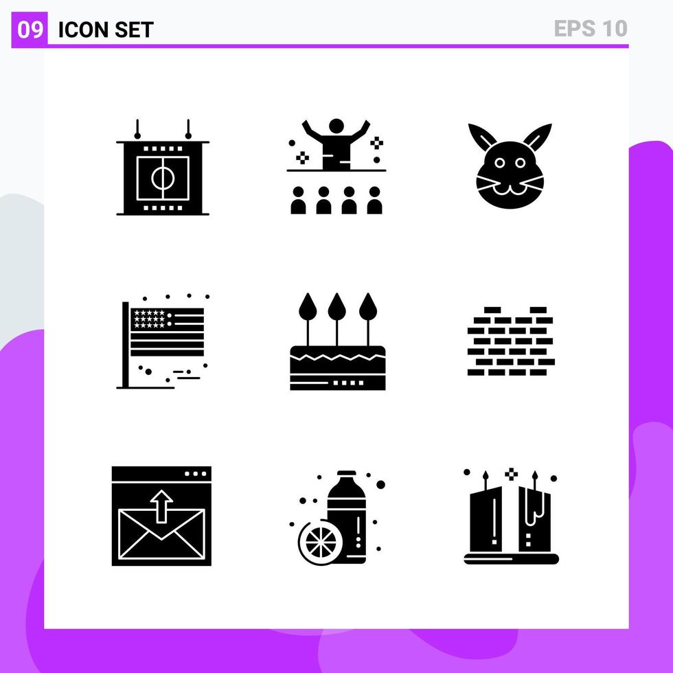 ensemble de 9 icônes de style solide symboles de glyphes créatifs pour la conception de sites Web et les applications mobiles signe d'icône solide simple isolé sur fond blanc 9 icônes vecteur