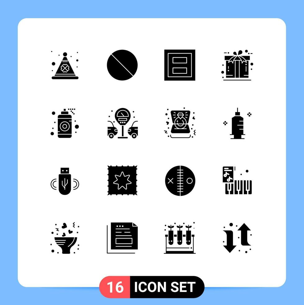groupe de 16 signes et symboles de glyphes solides pour les éléments de conception vectoriels modifiables de cadeau de cadre cadeau ecommerce vecteur