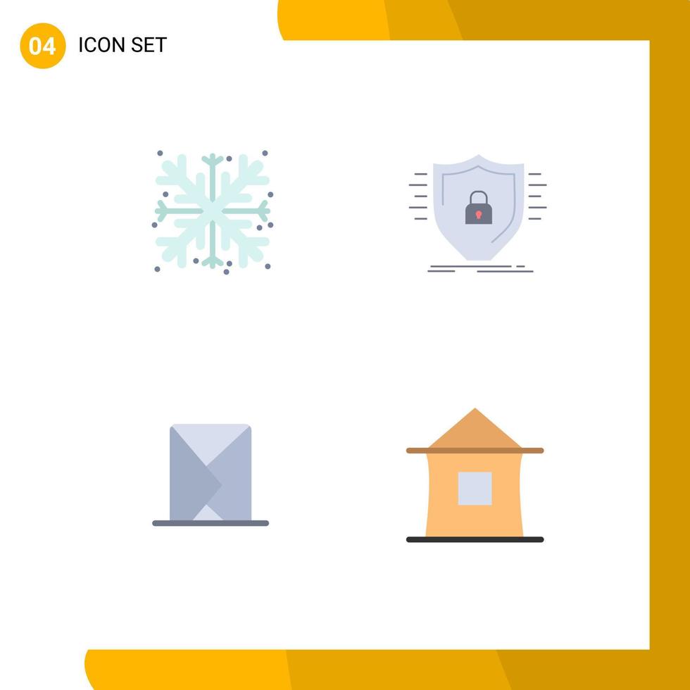 ensemble moderne de 4 icônes et symboles plats tels que les éléments de conception vectoriels modifiables du courrier électronique de protection contre la neige de noël vecteur