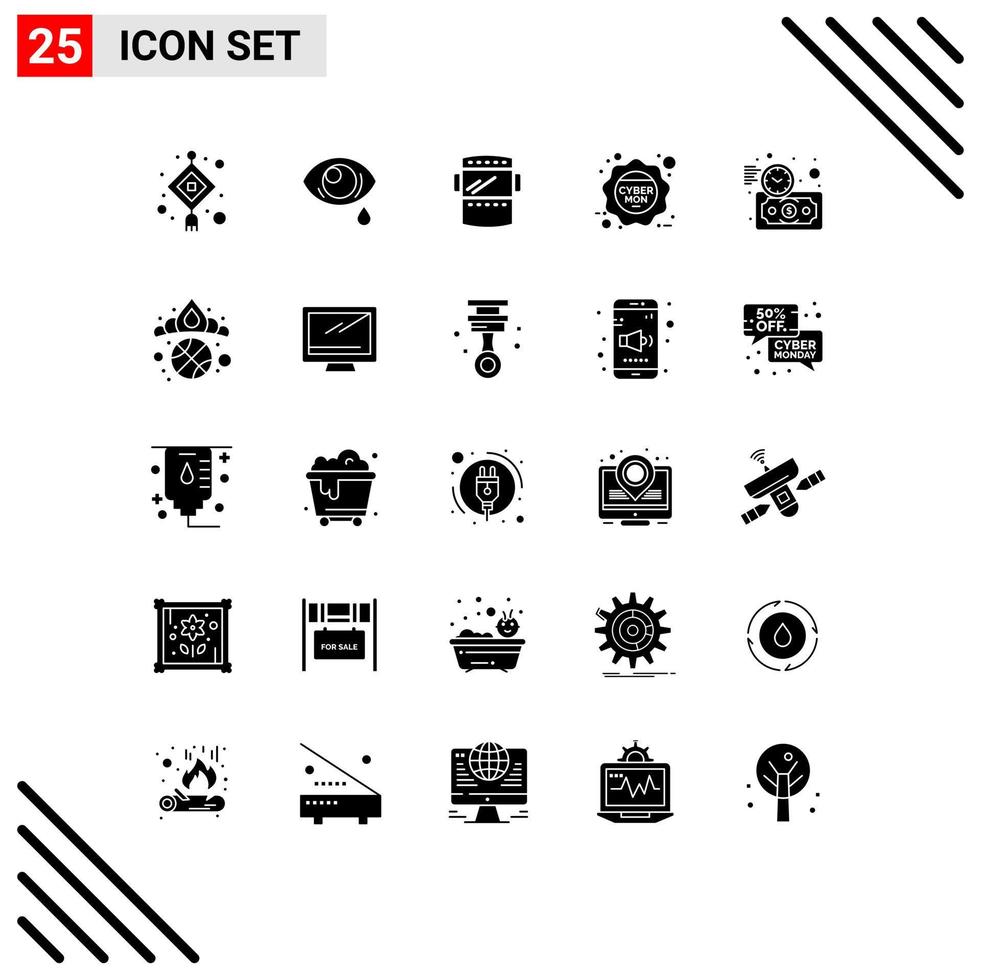 interface mobile glyphe solide ensemble de 25 pictogrammes d'investissement vente masque de soudage lundi cyber lundi éléments de conception vectoriels modifiables vecteur