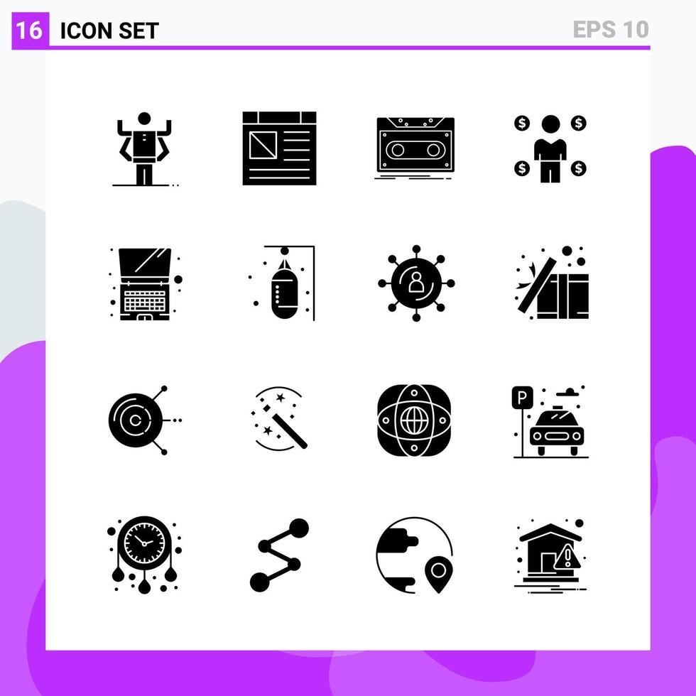 ensemble de 16 icônes de style solide symboles de glyphes créatifs pour la conception de sites Web et les applications mobiles signe d'icône solide simple isolé sur fond blanc 16 icônes vecteur