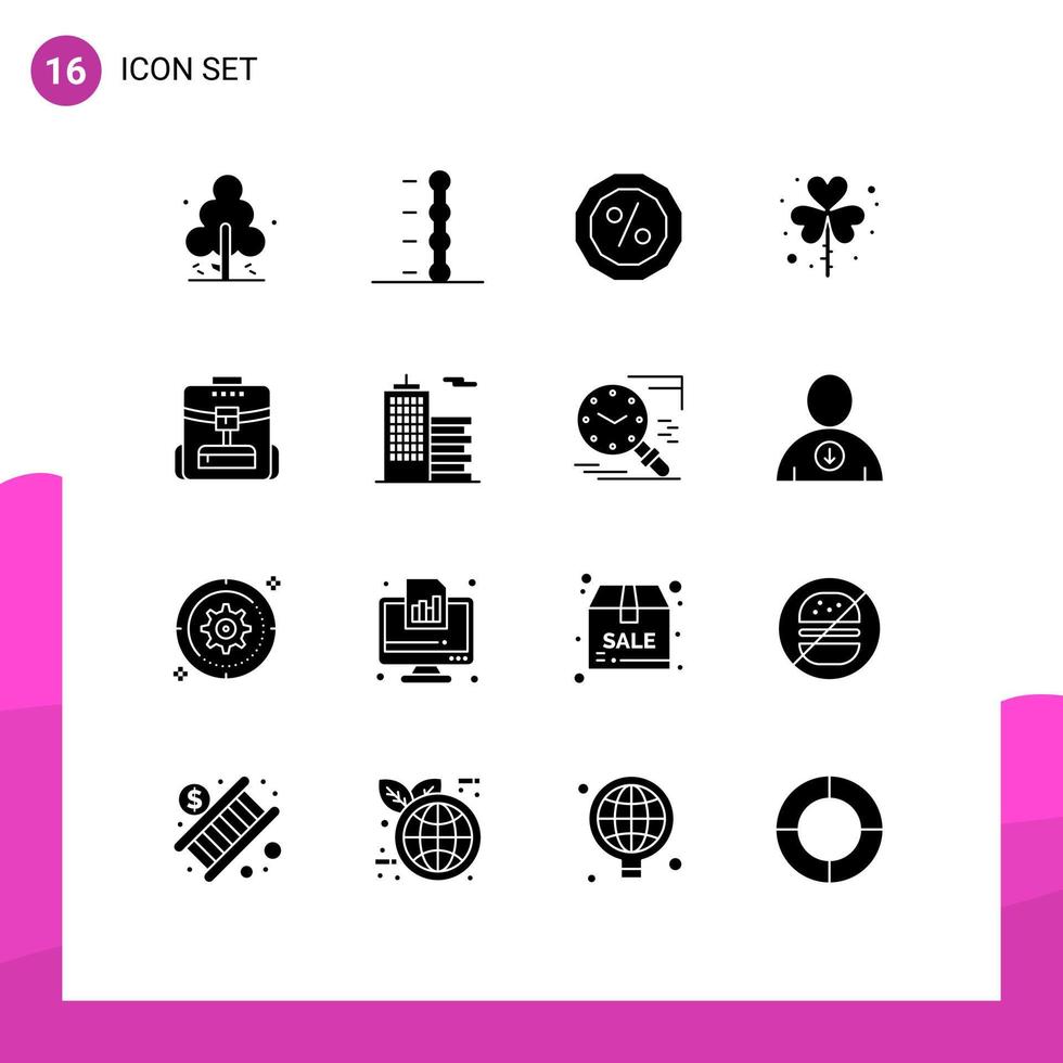 16 icônes créatives signes et symboles modernes de sac d'école argent shamrock patrick éléments de conception vectoriels modifiables vecteur