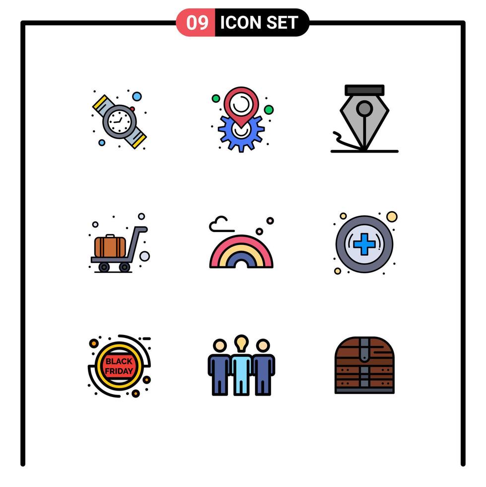 pack d'icônes vectorielles stock de 9 signes et symboles de ligne pour les éléments de conception vectoriels modifiables de chariot arc-en-ciel d'encre de printemps d'hôpital vecteur