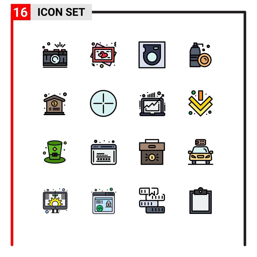 interface mobile ligne remplie de couleurs plates ensemble de 16 pictogrammes d'aérosol de nettoyage de mariage de pulvérisation de dollar éléments de conception vectoriels créatifs modifiables vecteur