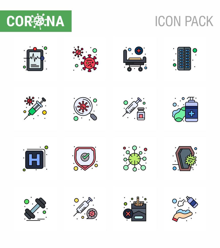 16 pack d'icônes corona de virus viral de ligne remplie de couleurs plates telles que strature de pilule de protection antivirus médical coronavirus viral 2019nov éléments de conception de vecteur de maladie