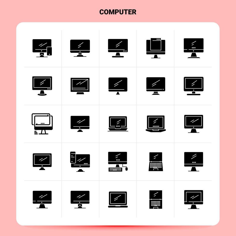 ensemble d'icônes d'ordinateur solide 25 conception de style de glyphe vectoriel icônes noires définies idées d'affaires web et mobiles conception illustration vectorielle