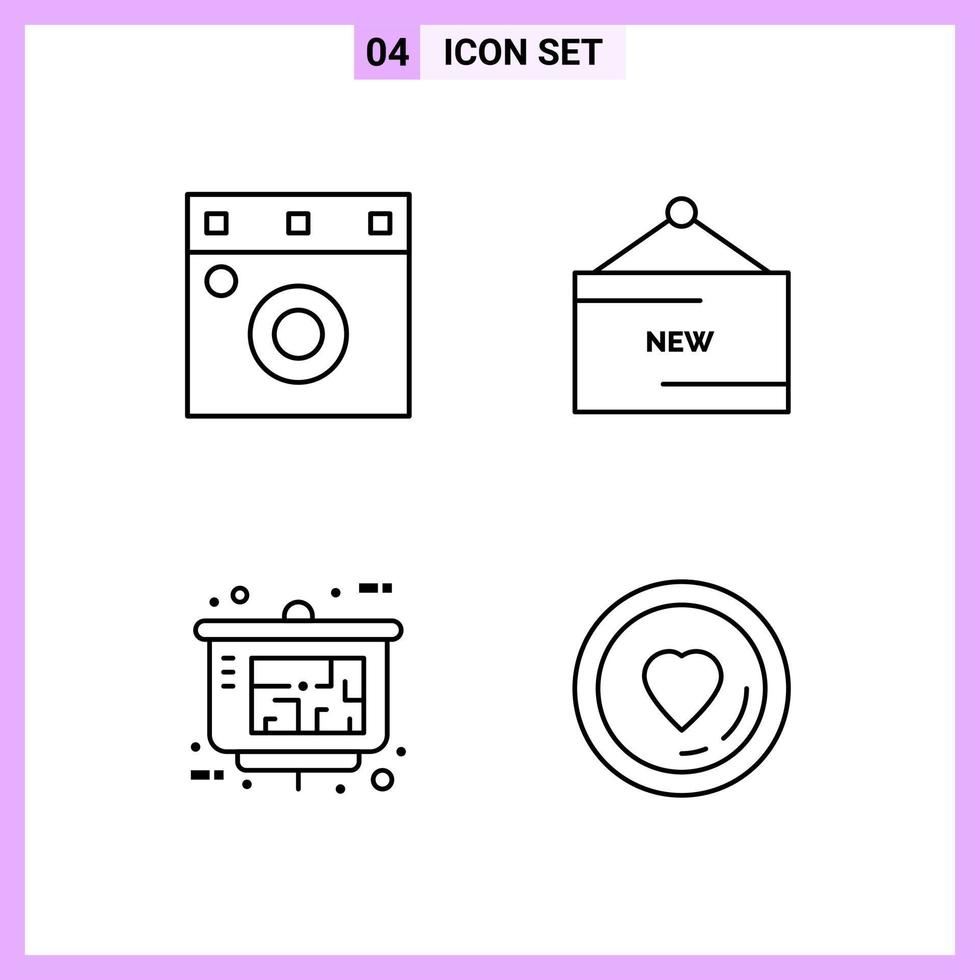 4 icônes dans les symboles de contour de style de ligne sur fond blanc signes vectoriels créatifs pour le web mobile et l'impression vecteur