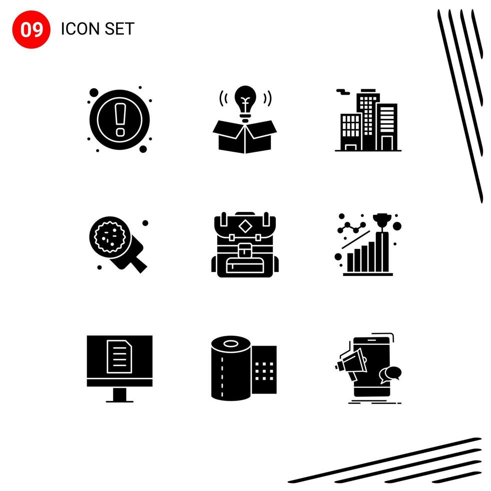 ensemble de 9 symboles d'icônes d'interface utilisateur modernes signes pour camping restaurant bâtiment pizza alimentaire éléments de conception vectoriels modifiables vecteur