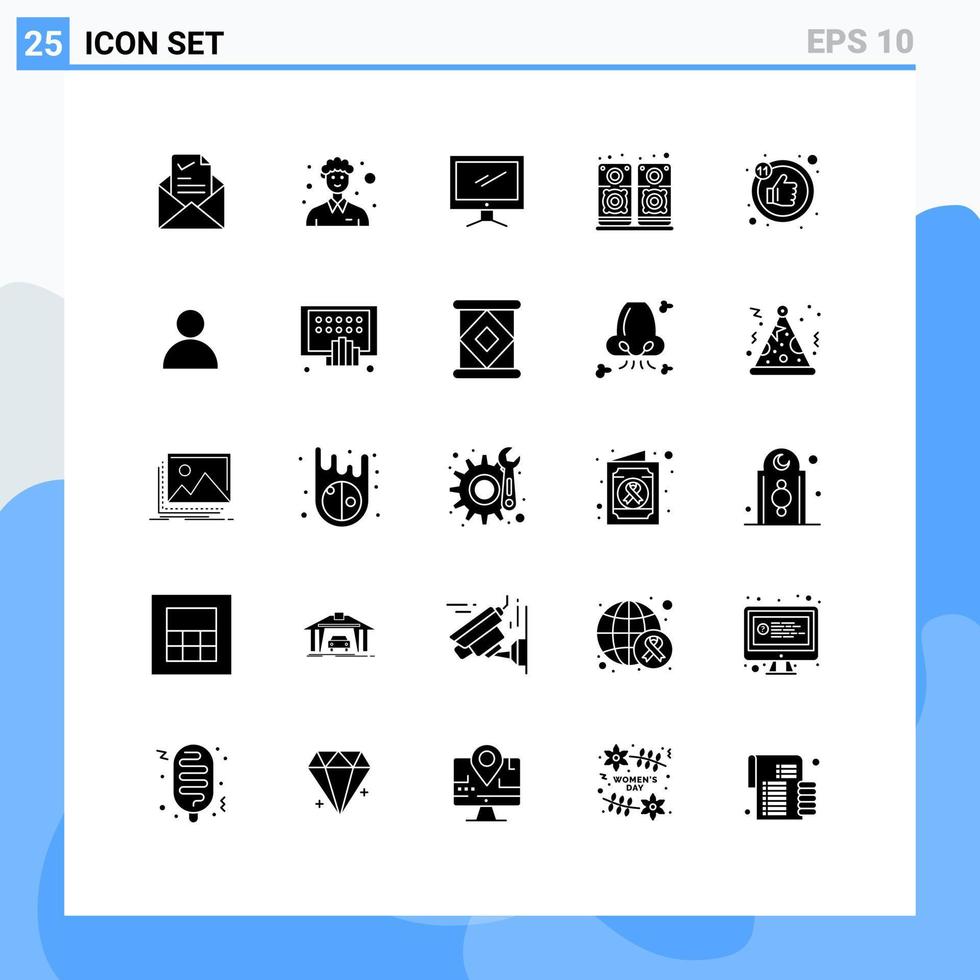 interface mobile glyphe solide ensemble de 25 pictogrammes d'éléments de conception vectorielle modifiables comme la musique de la personne sonore imac vecteur