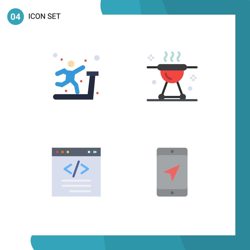 4 icônes plates vectorielles thématiques et symboles modifiables d'éléments de conception vectoriels modifiables de codage de nourriture de tapis roulant de navigateur d'exercice vecteur