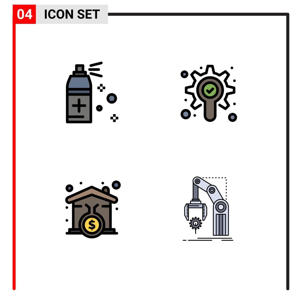 pack de couleurs plates remplies de 4 symboles universels d'éléments de conception vectoriels modifiables d'usine de recherche de maison de prêt de bouteille vecteur