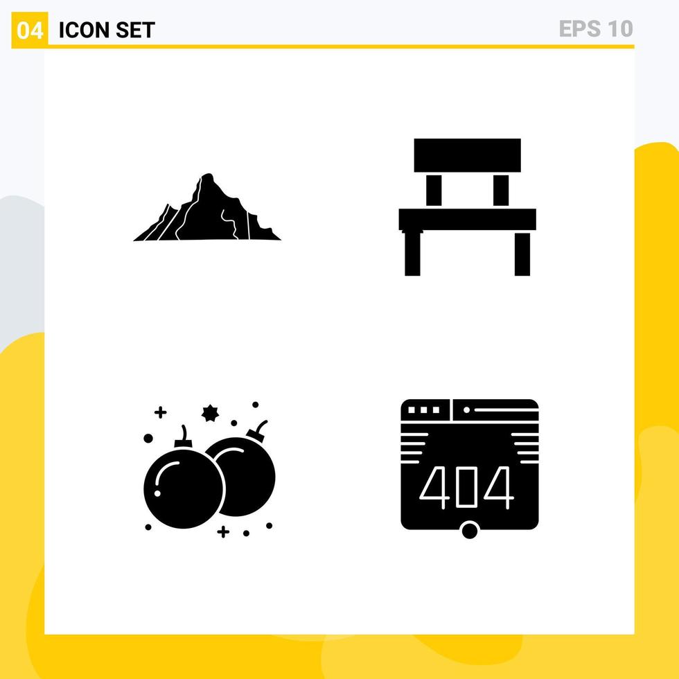 groupe de 4 glyphes solides modernes pour les meubles de montagne du parc de la colline éléments de conception vectoriels modifiables amusants vecteur