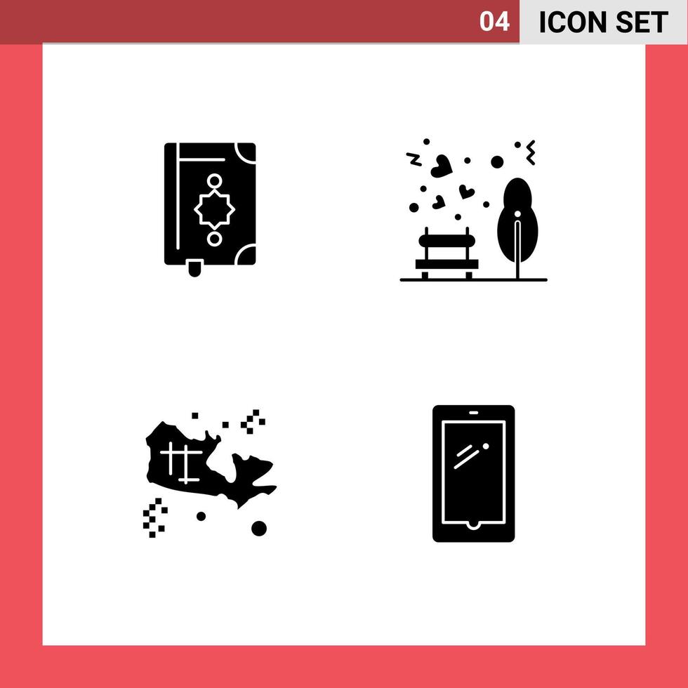 pack de glyphes solides de 4 symboles universels de la carte du coran ramadan amour trésor éléments de conception vectoriels modifiables vecteur