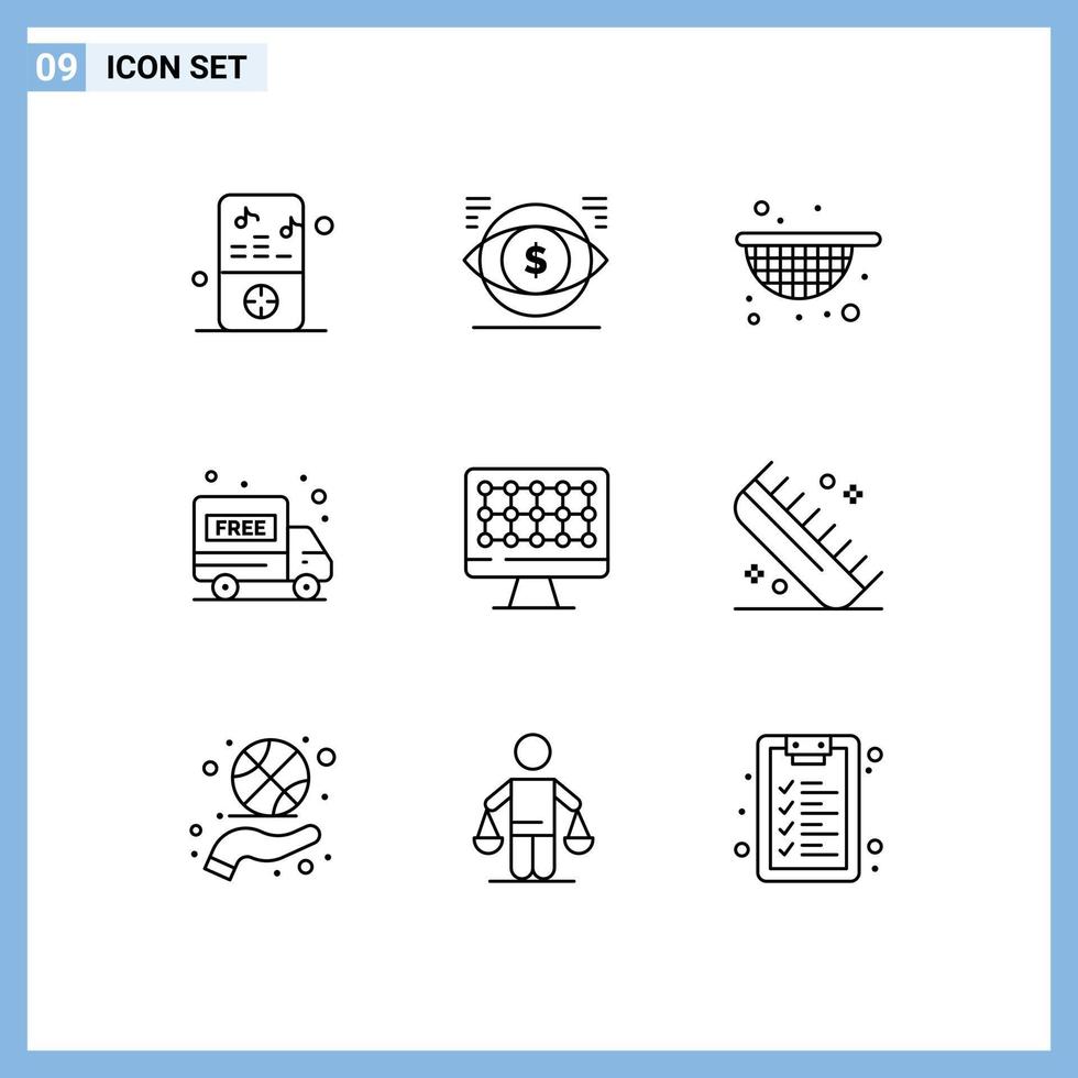 pack de 9 contours créatifs de package de vision par ordinateur matériel camion de livraison gratuit éléments de conception vectoriels modifiables vecteur