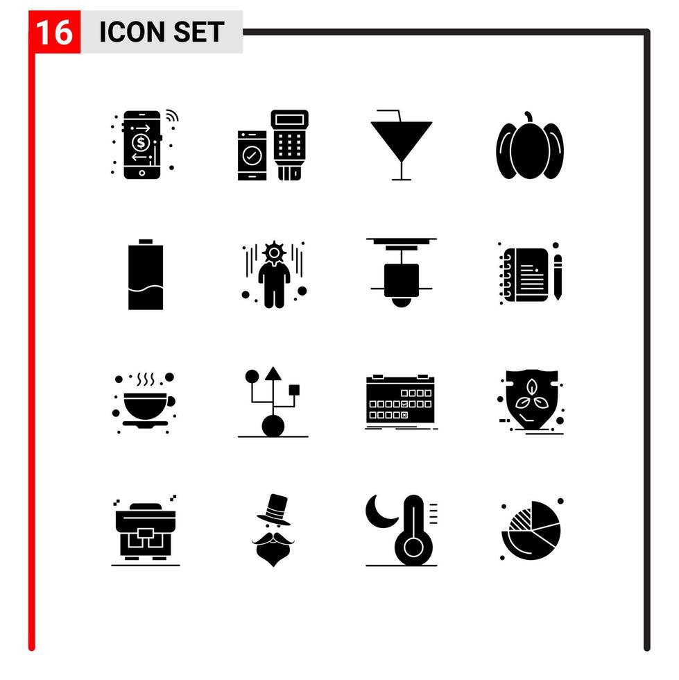 16 icônes créatives signes et symboles modernes d'énergie batterie de verre électrique poivrons éléments de conception vectoriels modifiables vecteur