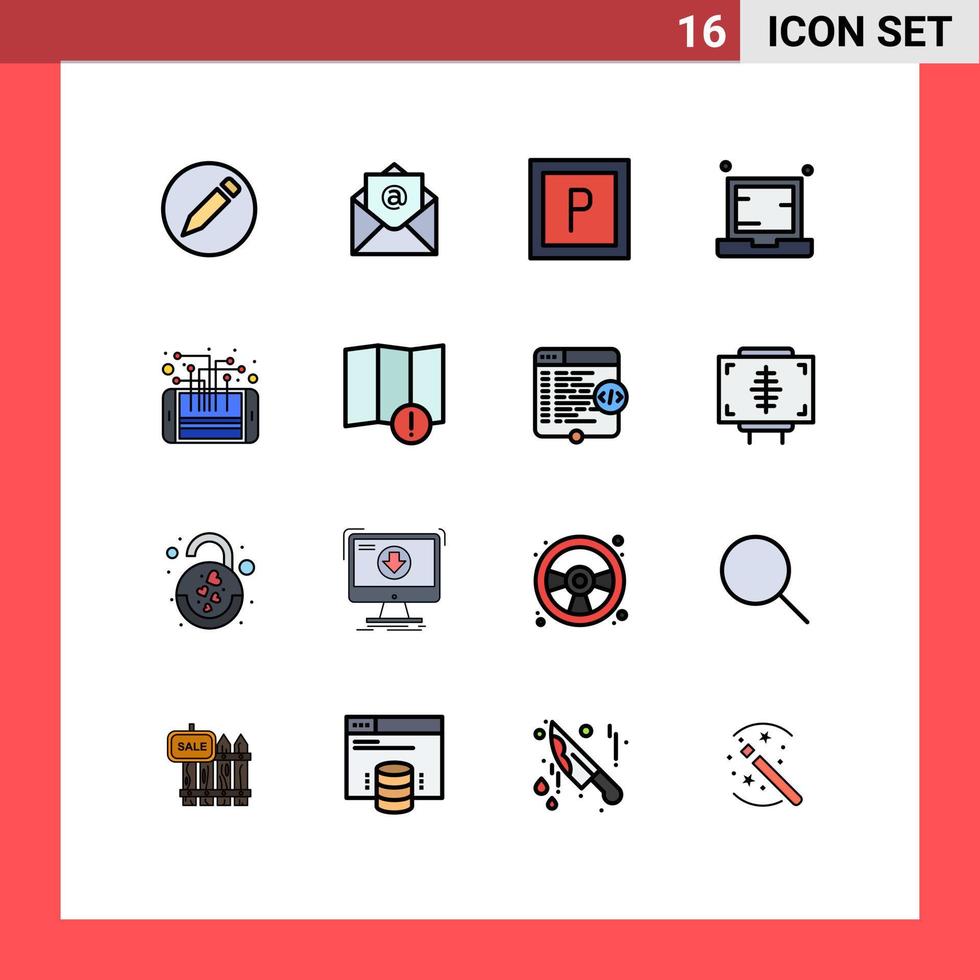 ensemble moderne de 16 lignes et symboles remplis de couleurs plates tels que des éléments de conception vectoriels créatifs modifiables pour ordinateur portable mobile vecteur