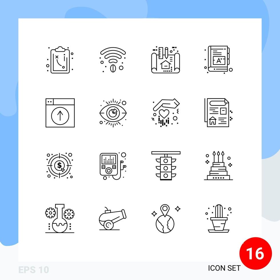 16 icônes créatives signes et symboles modernes de la conception du plan télécharger des mots éléments de conception vectoriels modifiables vecteur