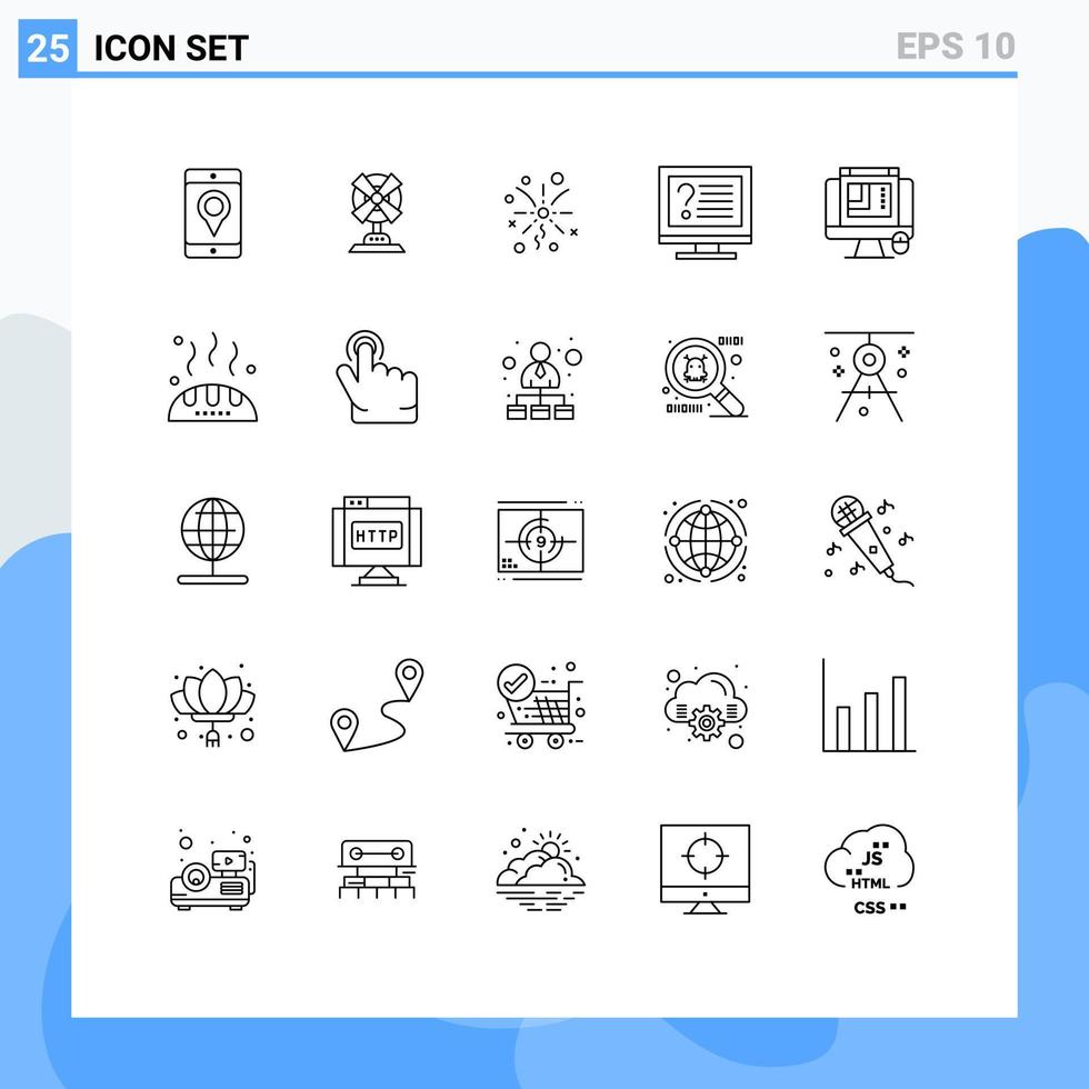 ensemble de 25 symboles d'icônes d'interface utilisateur modernes signes pour la conception web en ligne feux d'artifice info contact éléments de conception vectoriels modifiables vecteur