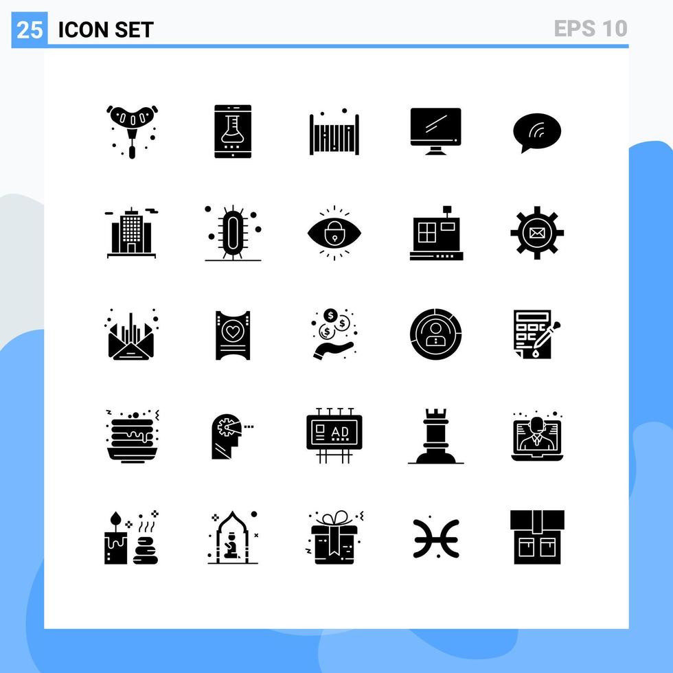 25 pack de glyphes solides de l'interface utilisateur de signes et symboles modernes de l'application smartphone de l'appareil pc surveiller les éléments de conception vectoriels modifiables du sommeil vecteur