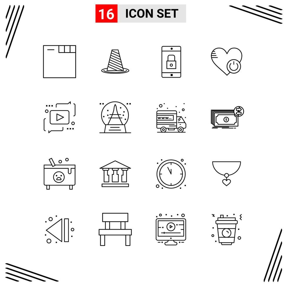 16 symboles de contour créatifs basés sur une grille de style de ligne d'icônes pour la conception de sites Web signes d'icône de ligne simple isolés sur fond blanc jeu d'icônes de 16 vecteur