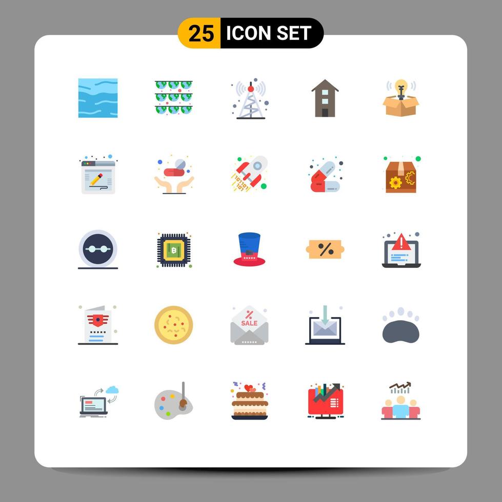 25 pack de couleurs plates de l'interface utilisateur de signes et symboles modernes des magasins de boîte magasins de fête bâtiments avant éléments de conception vectoriels modifiables vecteur