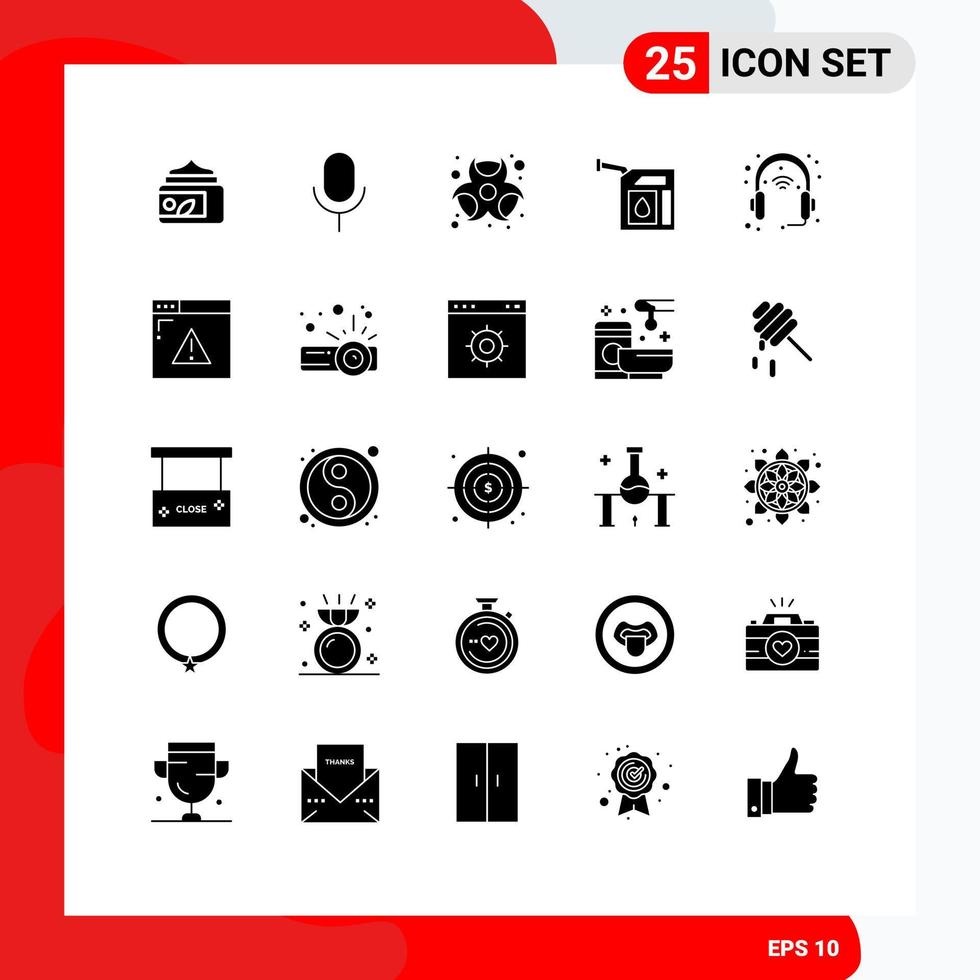 25 pack de glyphes solides d'interface utilisateur de signes et symboles modernes d'éléments de conception vectoriels modifiables de voiture à essence chimique de station de gadget vecteur