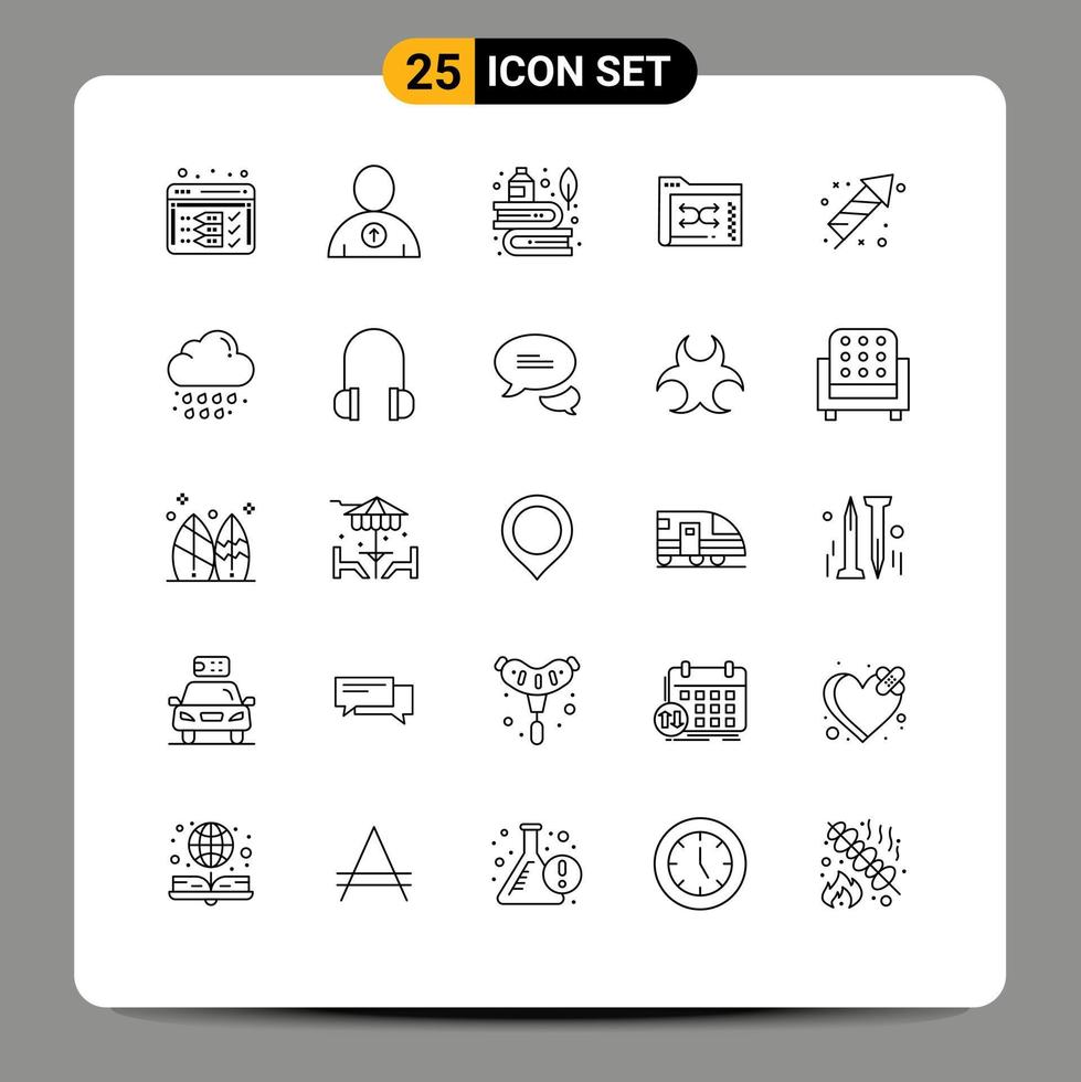 ligne d'interface mobile ensemble de 25 pictogrammes d'éléments de conception vectoriels modifiables de sauvegarde de fichiers d'éducation de dossier de pétard vecteur