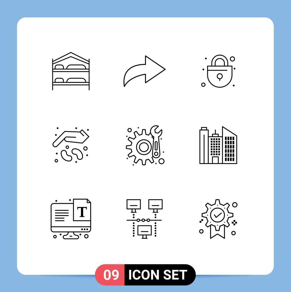 interface utilisateur pack de 9 contours de base des éléments de conception vectoriels modifiables de graine d'équipement d'achat d'entretien de bâtiment vecteur