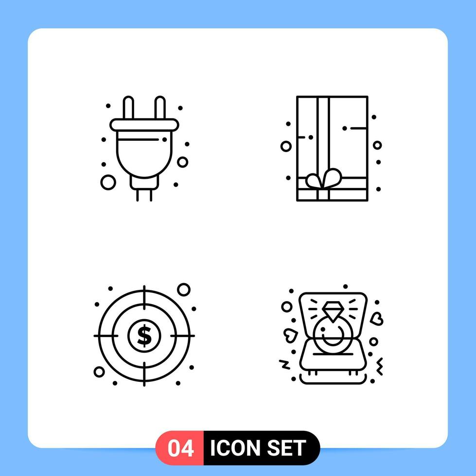 Pack d'icônes noires de 4 lignes symboles de contour pour les applications mobiles isolés sur fond blanc 4 icônes définies vecteur