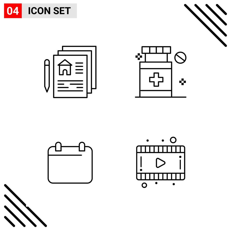 ensemble parfait de pixels de 4 icônes de ligne ensemble d'icônes de contour pour la conception de sites Web et l'interface d'applications mobiles vecteur