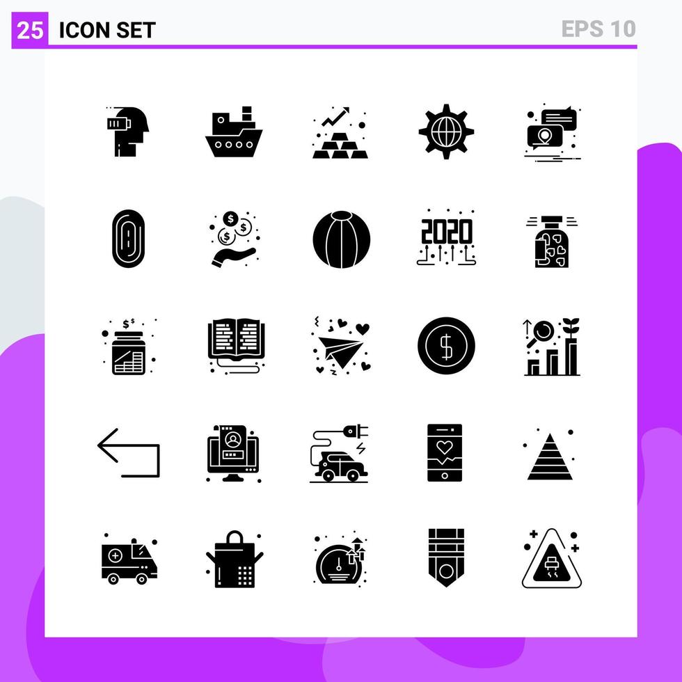 ensemble de 25 icônes de style solide symboles de glyphes créatifs pour la conception de sites Web et les applications mobiles signe d'icône solide simple isolé sur fond blanc 25 icônes vecteur