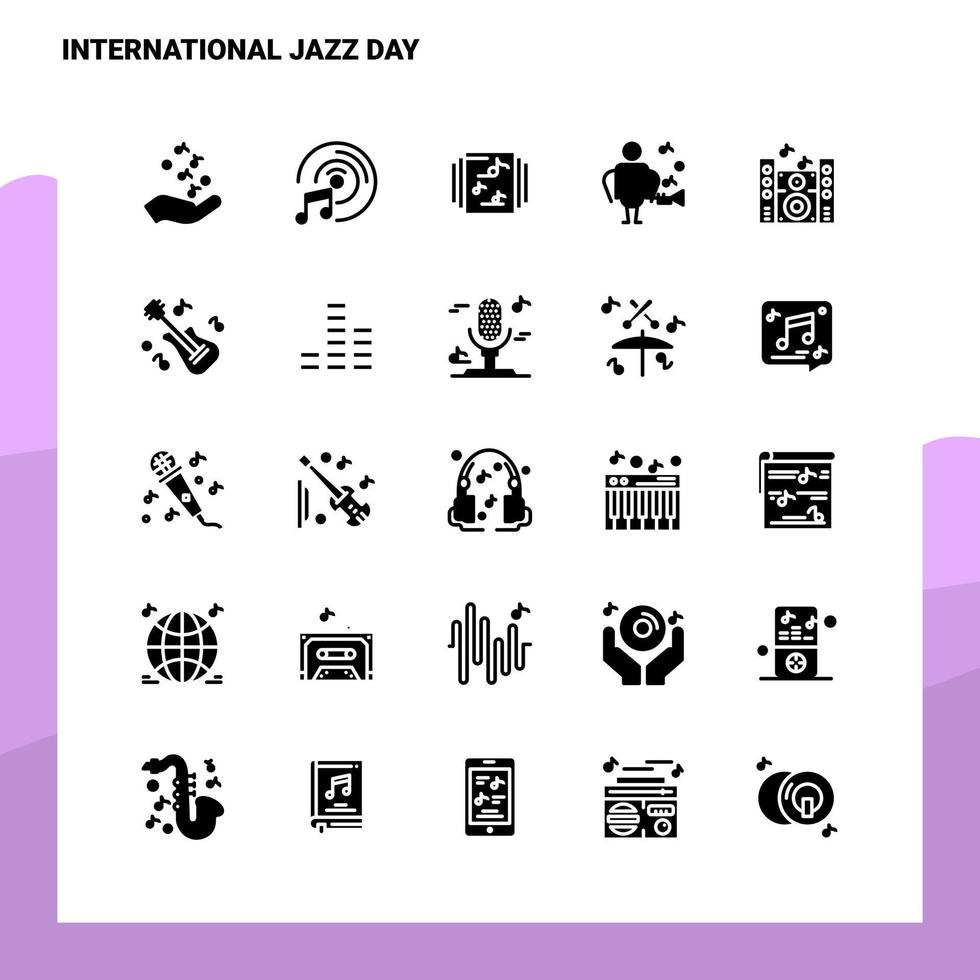 25 jeu d'icônes de la journée internationale du jazz modèle d'illustration vectorielle d'icône de glyphe solide pour des idées web et mobiles pour une entreprise vecteur