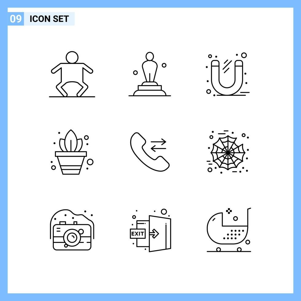 9 icônes ligne style créatif contour symboles ligne noire icône signe isolé sur fond blanc vecteur