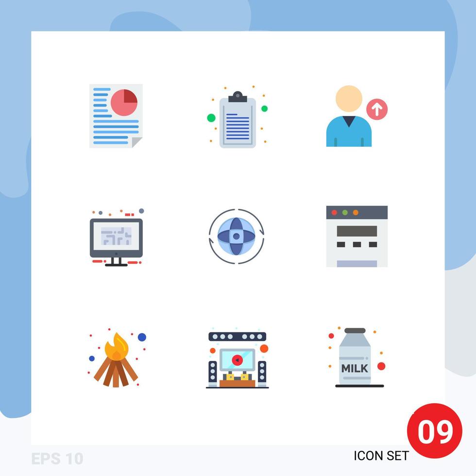 interface mobile couleur plate ensemble de 9 pictogrammes de globe terrestre vers le haut conception de plan éléments de conception vectoriels modifiables vecteur