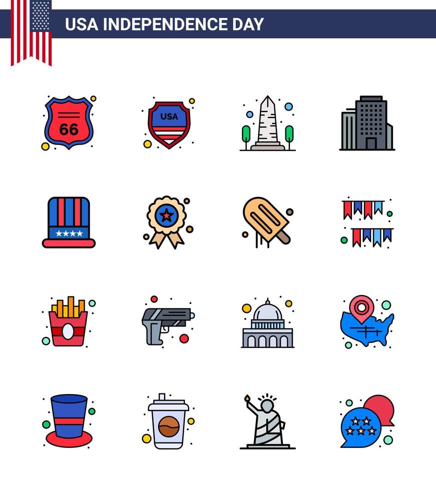 gros pack de 16 usa joyeux jour de l'indépendance usa vecteur lignes remplies à plat et symboles modifiables de cap américain point de repère bureau washington modifiable usa day vector design elements