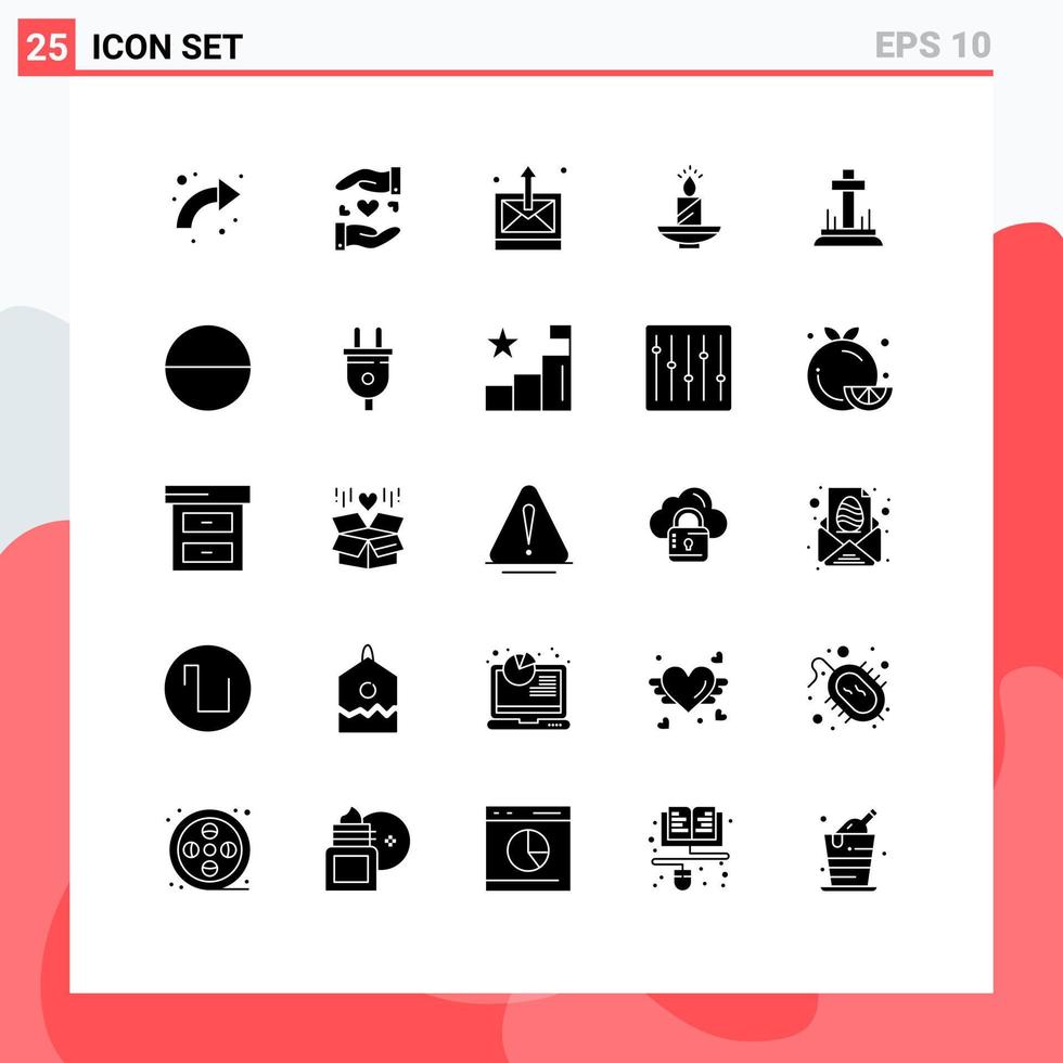 25 concept de glyphe solide pour les sites Web mobiles et applications lampe diwali mariage technologie de noël éléments de conception vectoriels modifiables vecteur