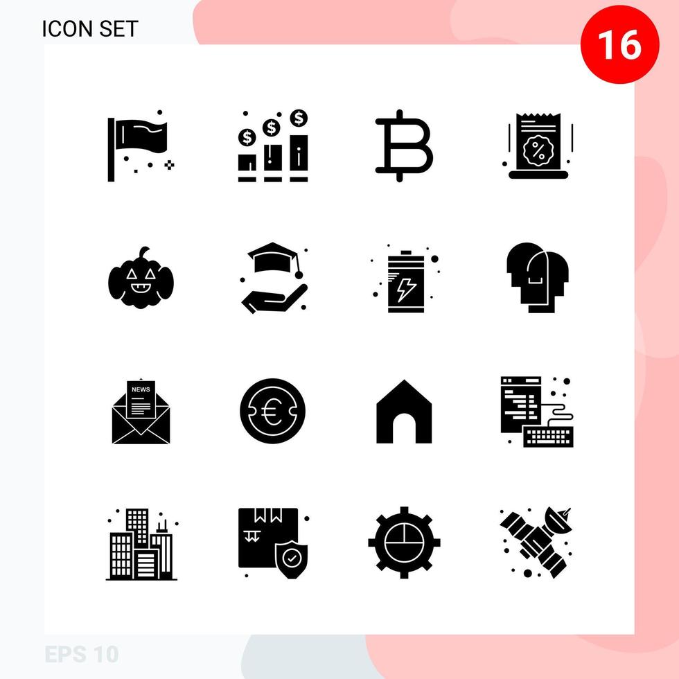 pack vectoriel de 16 icônes dans un pack de glyphes créatifs de style solide isolé sur fond blanc pour le web et mobile