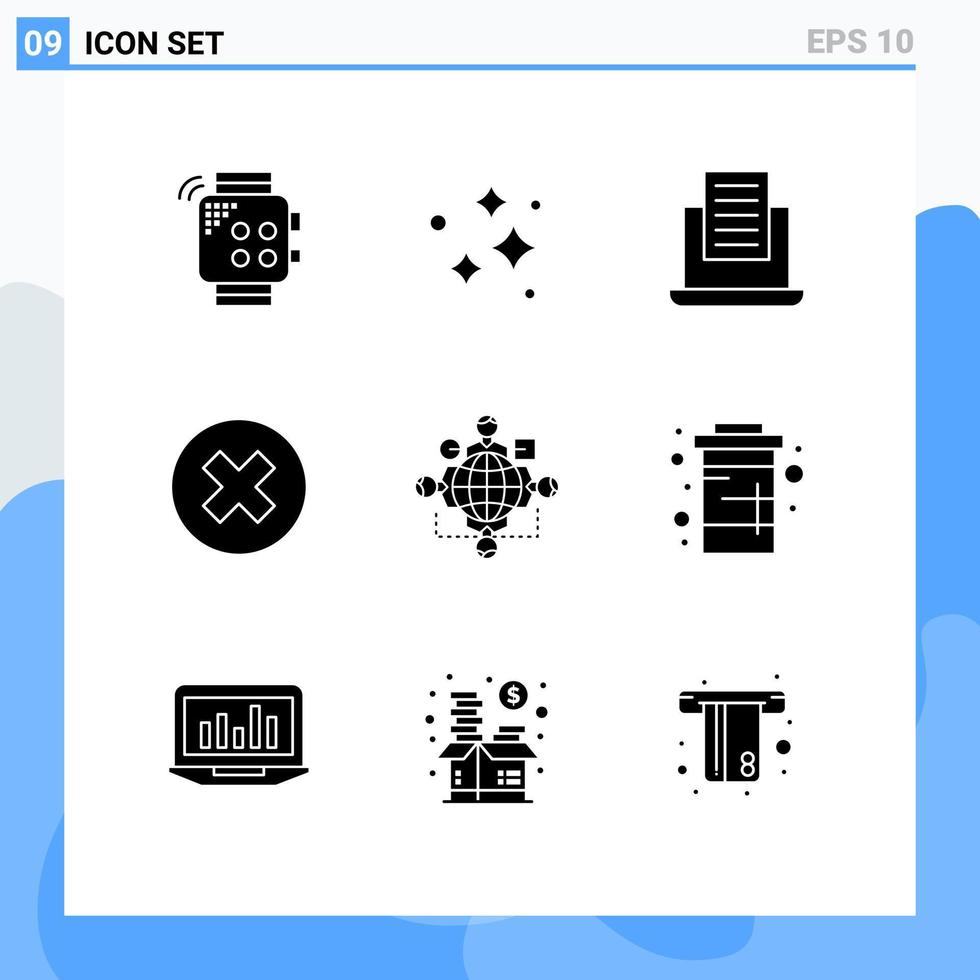 ensemble moderne de 9 pictogrammes de glyphes solides de fonction lavage multimédia supprimer des éléments de conception vectoriels modifiables vecteur