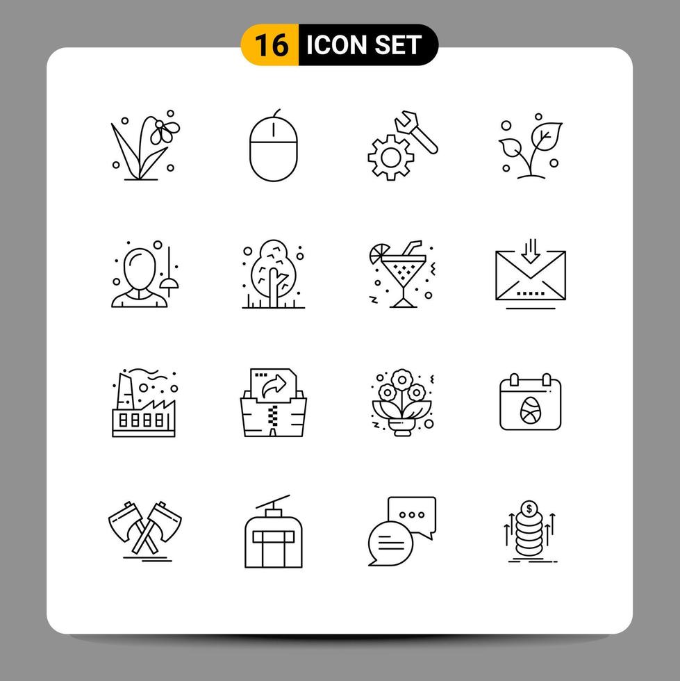 symboles d'icônes universels groupe de 16 contours modernes d'éléments de conception vectoriels modifiables de feuille de printemps de souris de pousse femelle vecteur