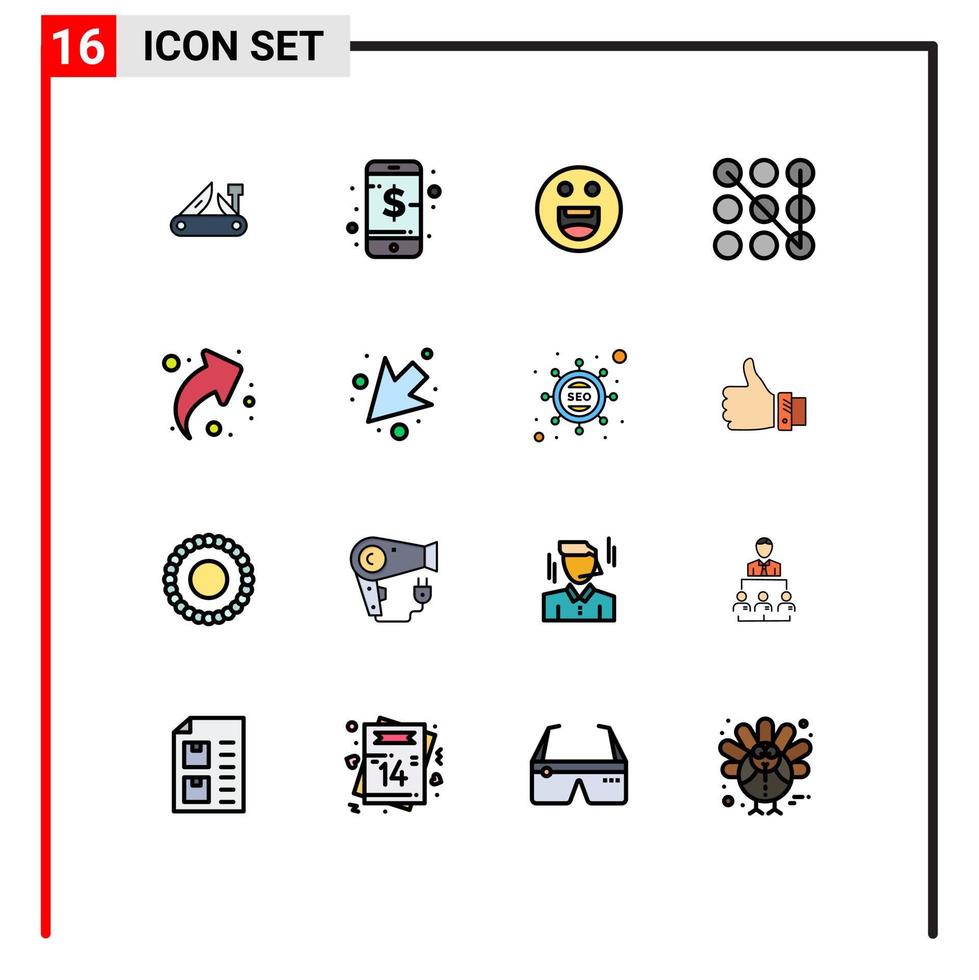 groupe de 16 lignes remplies de couleurs plates modernes définies pour les éléments de conception vectoriels créatifs modifiables de verrouillage de sécurité intelligent flèche vers le haut vecteur